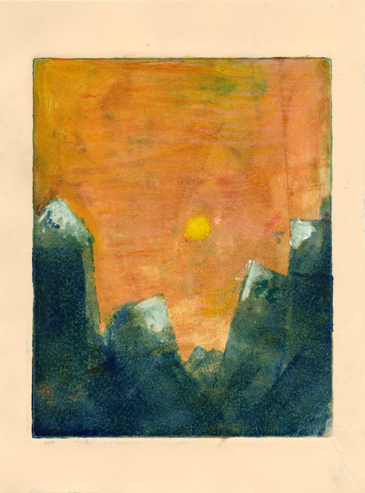 Landscape cityscape monotype printmaking painterly fluid mark making abstract