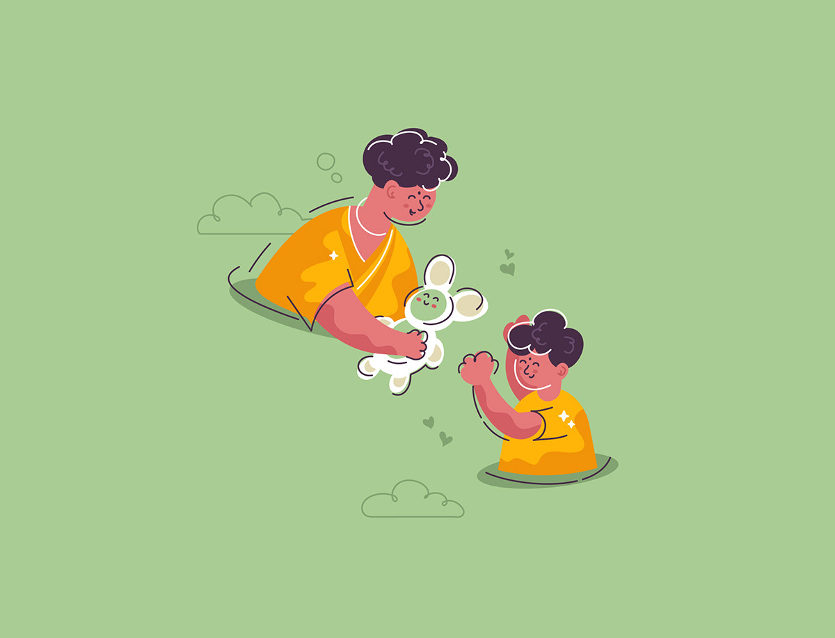 cartoon digital illustration vector India parents children care child hindi
