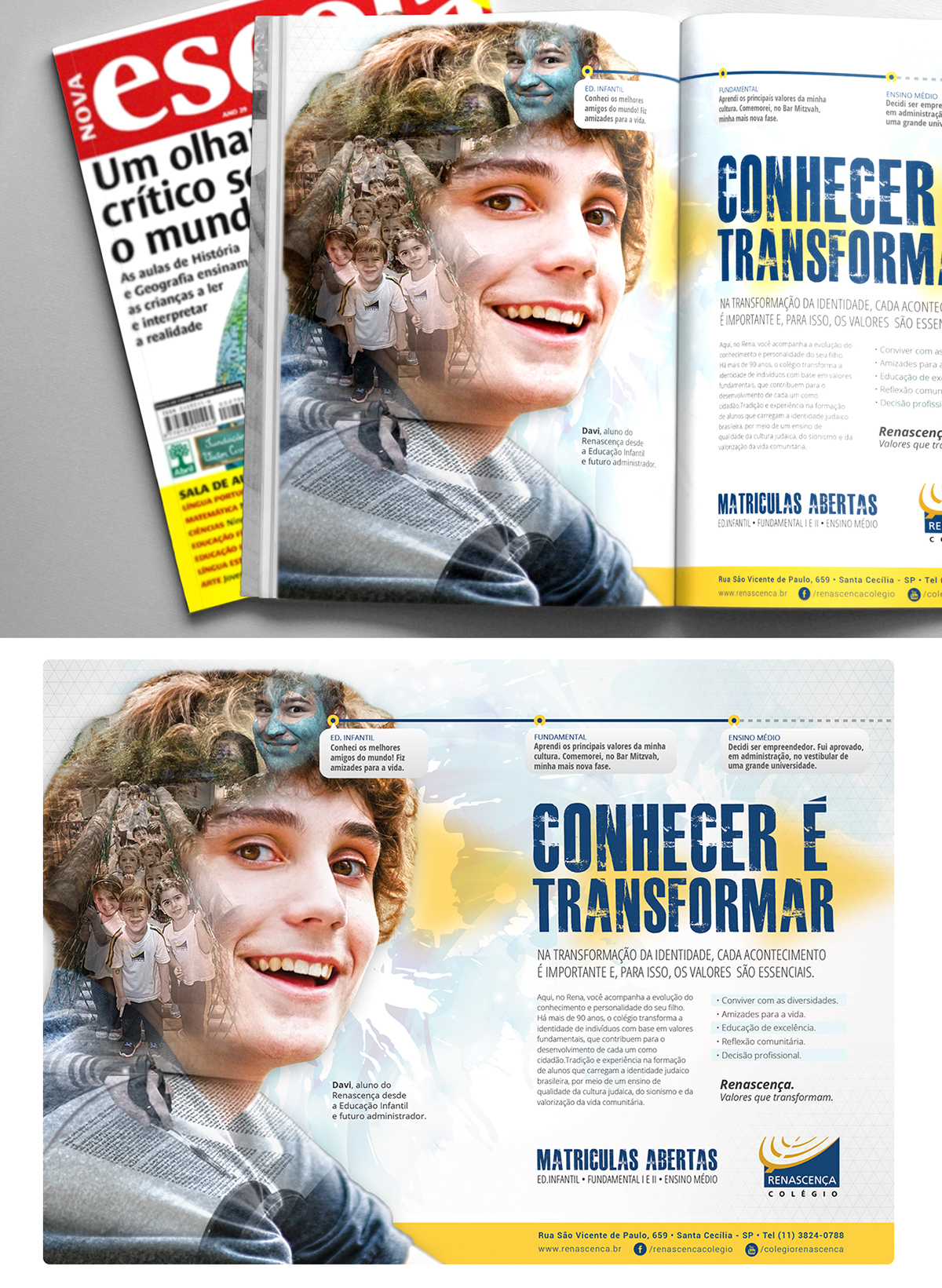 Adobe Portfolio anúncio Colégio Campanha Matrículas escola revista transforma