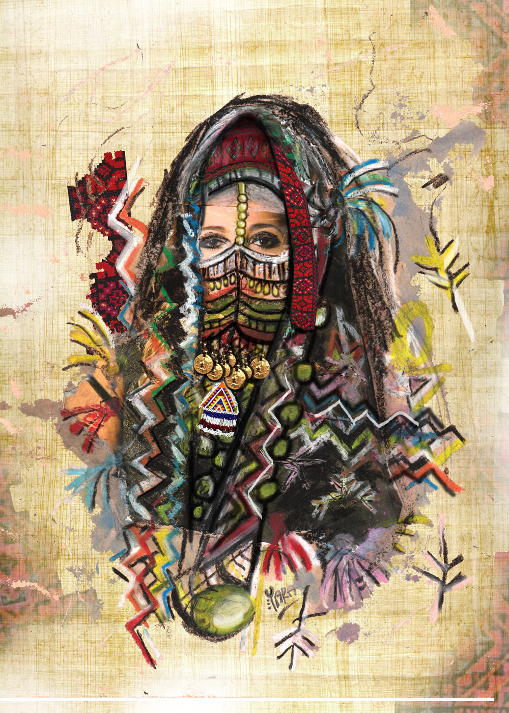 bedouin collage Paintings Pastels woman women girl magazine mixedmedia watercolor