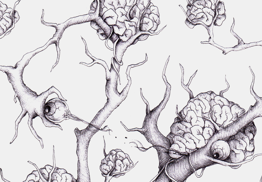 brain Tree  gardening cartoon splatter horror cartoon knowledge ballpoint pen