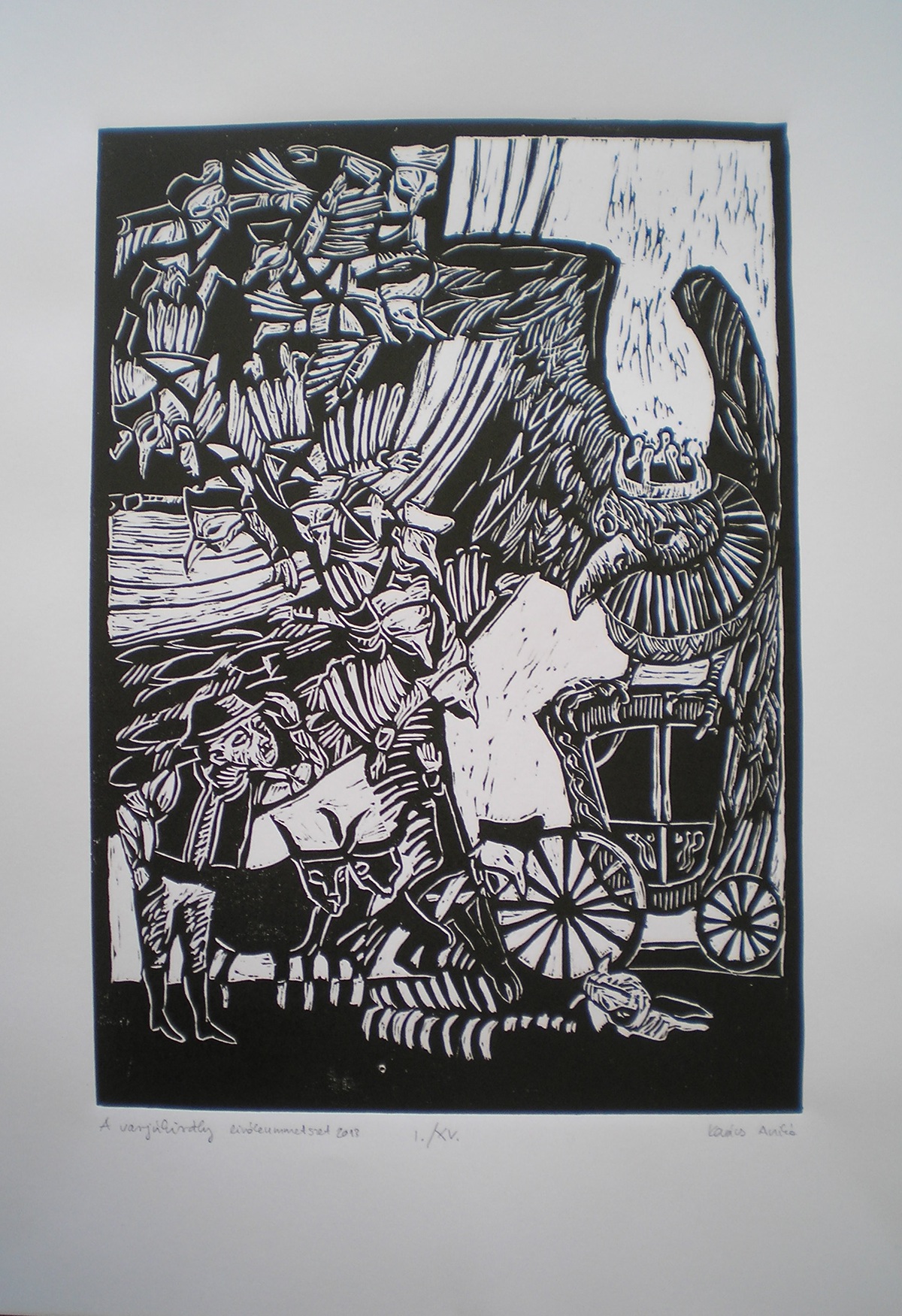 lino cut print black tale fantas folk hungary characte fine art