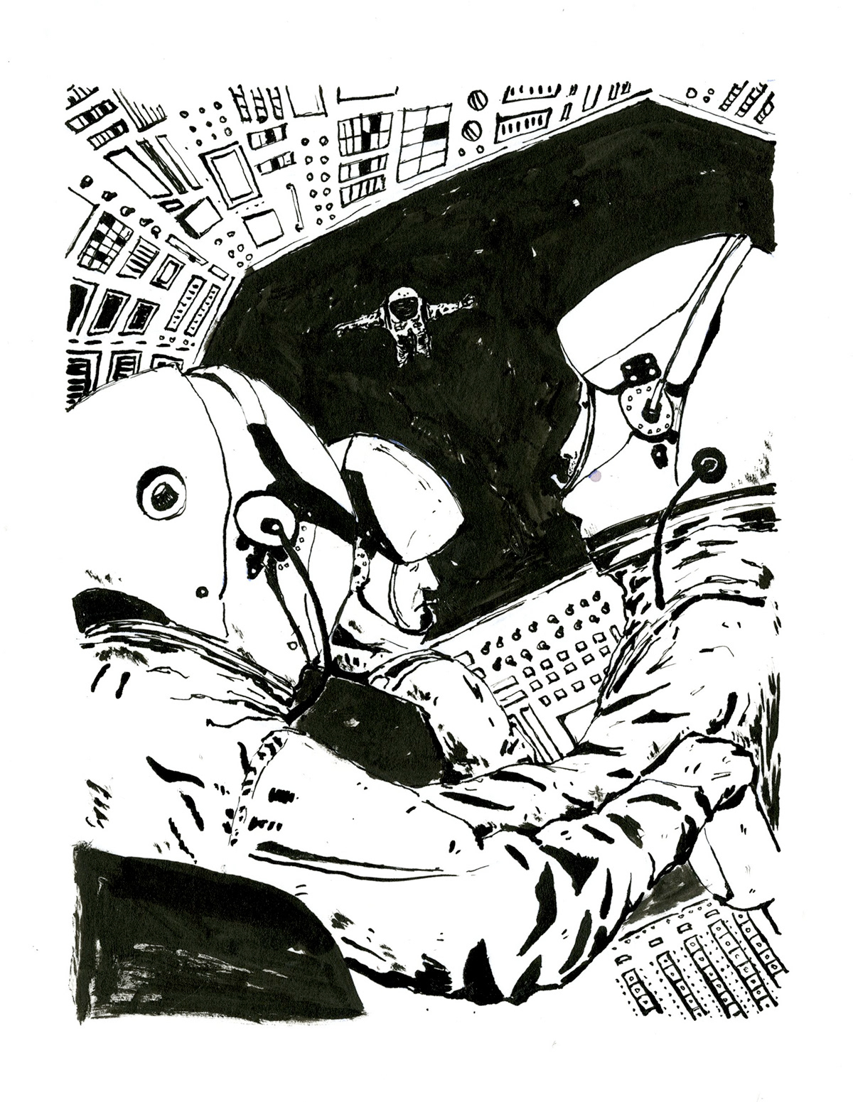 ink drawing astronauts Space  short story