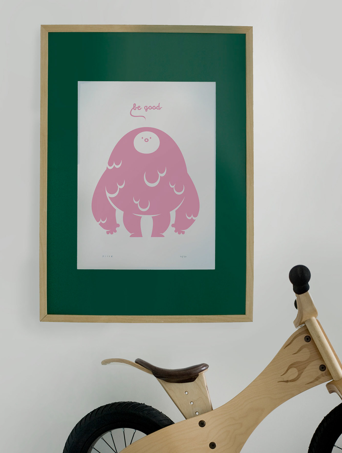 screenprint silkscreen monster Character pink big kawaii cute poster limited edition kids nursery print art