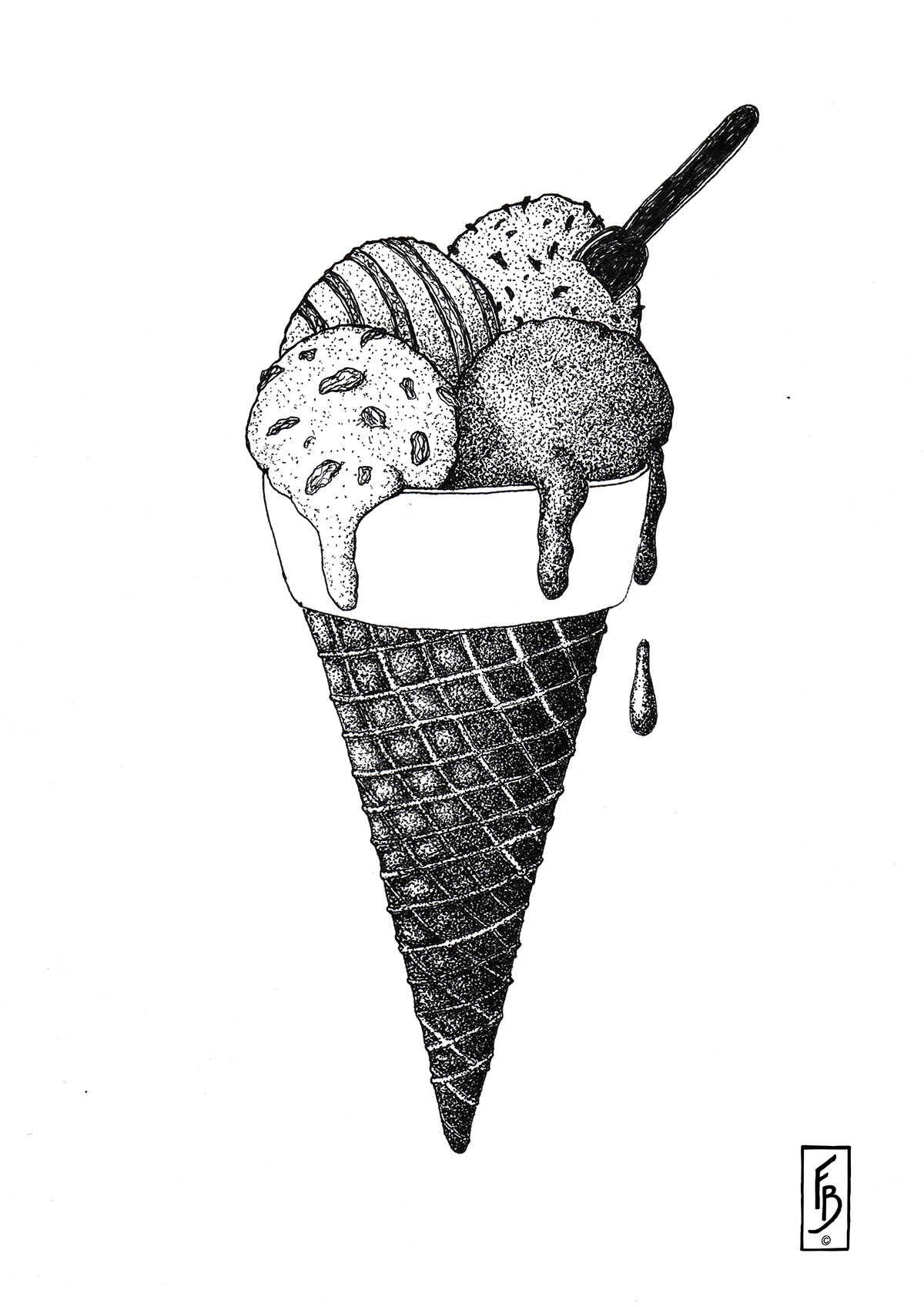 detail Pointillism ice cream bat extinct blackandwhite detective noir magazine editorial