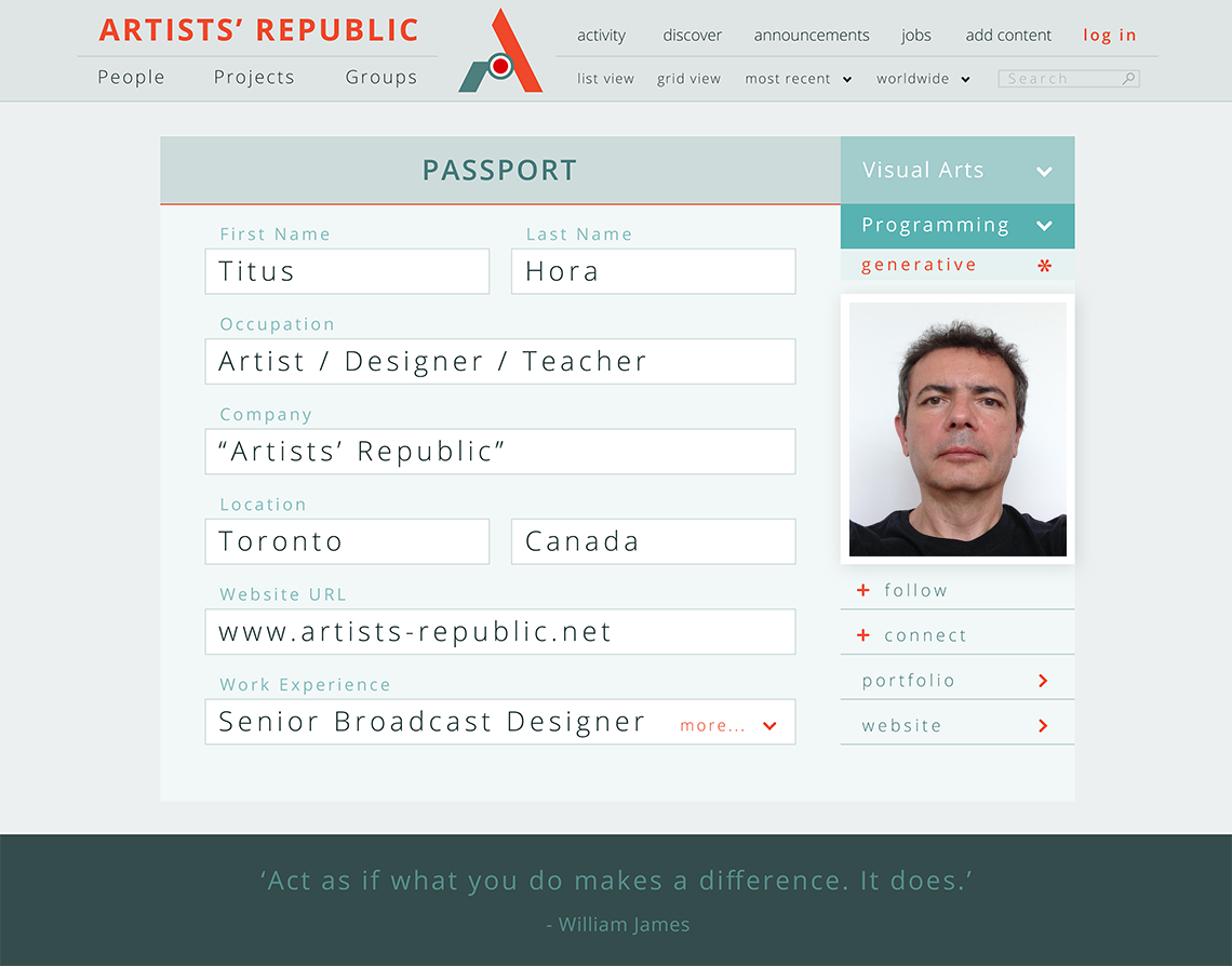 Artists' Republic interface design web pages