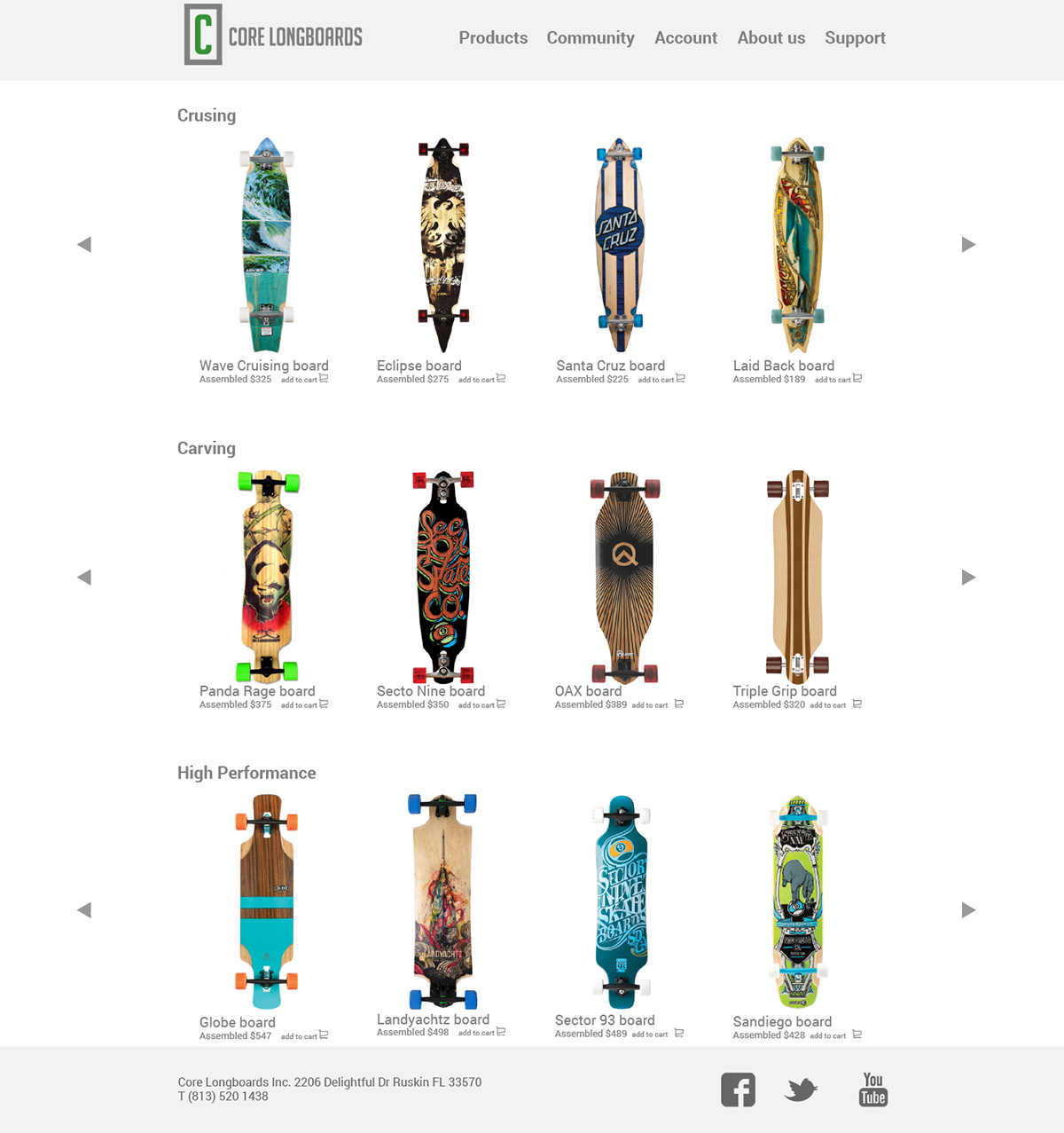 Long Boards products Website