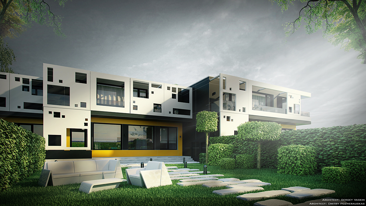 modular house modular home knauf Modular Apartment mpdular house apartment minimalist architecture exterior design visualization 3d render Exterior Render revit 3D model
