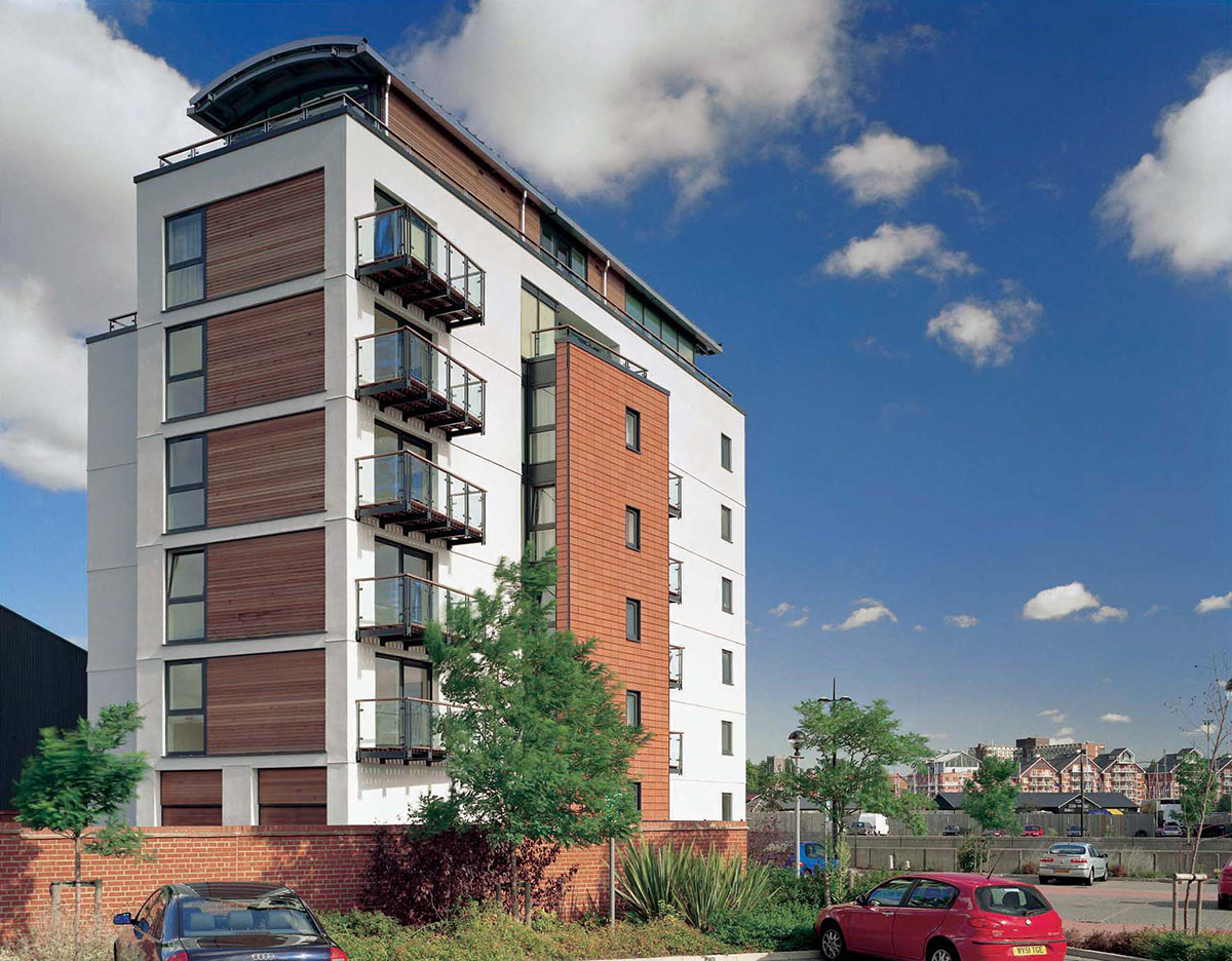 residential Flats Render balconies timber cladding
