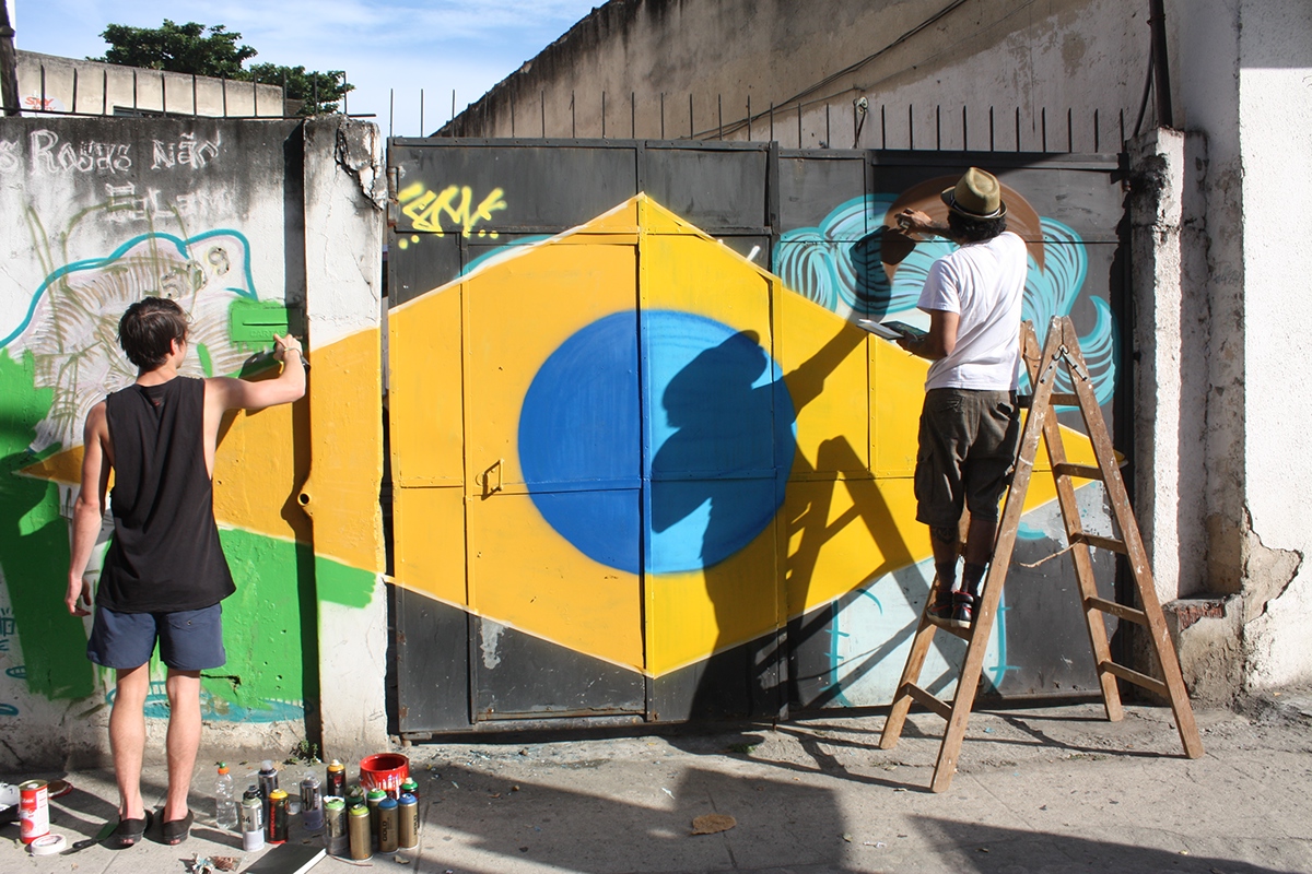 Brazil rio wall walls artist colour flag Melbourne chad Charlie Nhobi paint
