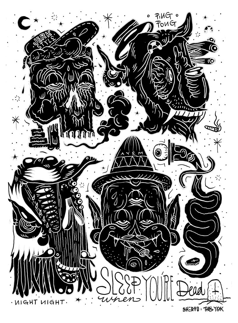 black and white snakes Bats tigers Palm Trees knives Drawing  Line Work b/w