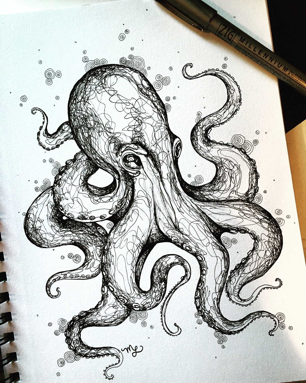 octopus sea art pen sketch