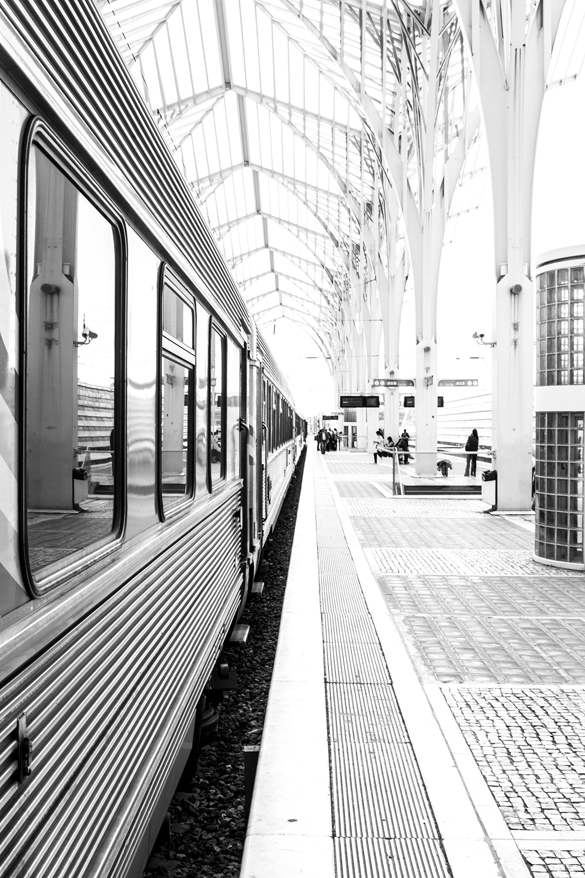 train Lisbon STATION gare-oriente black and white