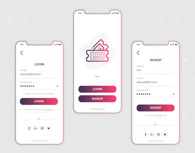 Signup / Login concept movie ticket booking app