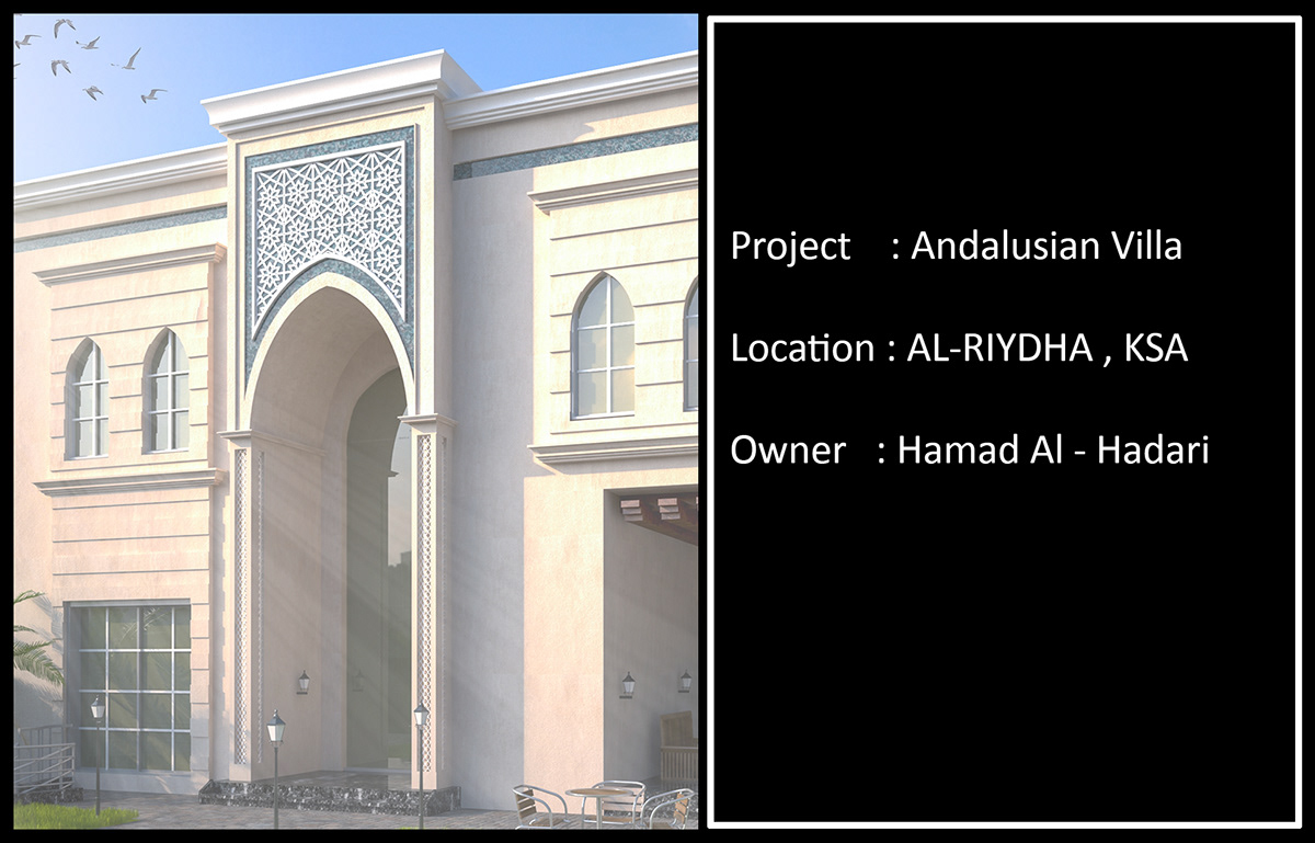 3ds max Andalusian Andalusian style architecture Elevation exetrior designing islamic villa design visualization