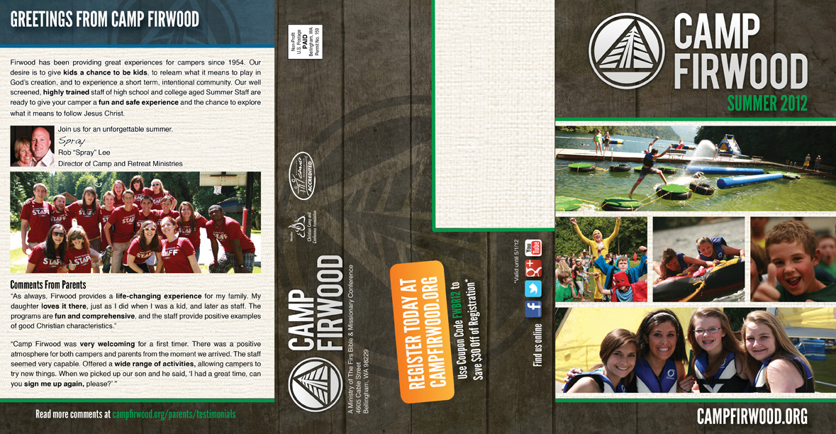 Camp Firwood brochure QR Code summer camp camp social media twitter youtube google+ bulk mail Direct mail