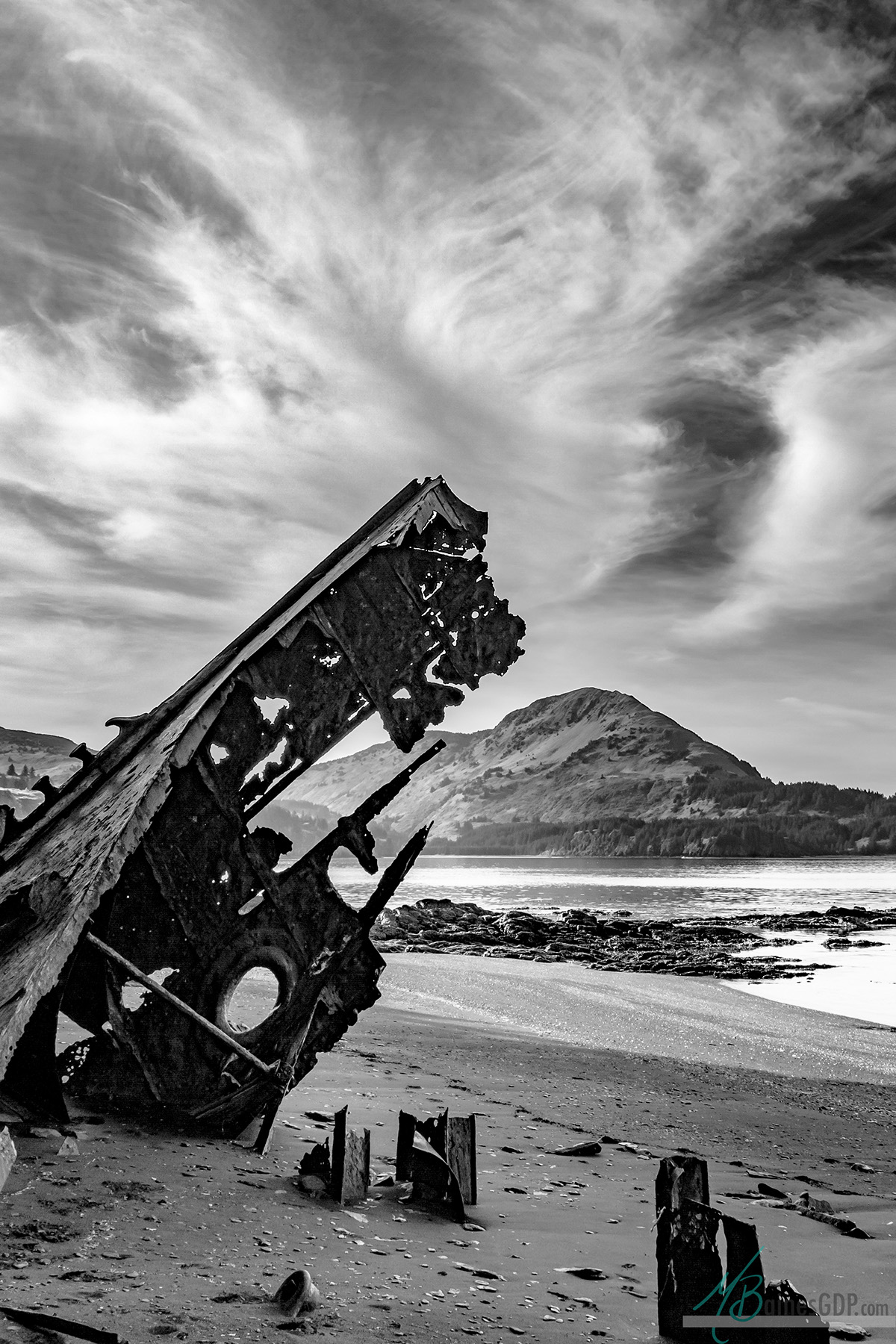 Landscape black and white fine art ship wreck