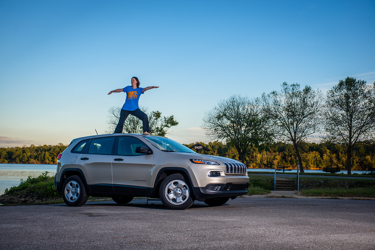 jeep automotive   Vehicle car Yoga stance pose sunset