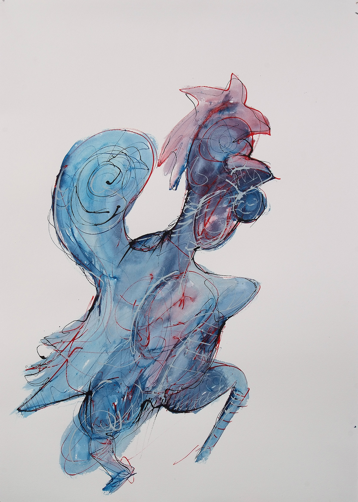Rooster cock ink paper colour