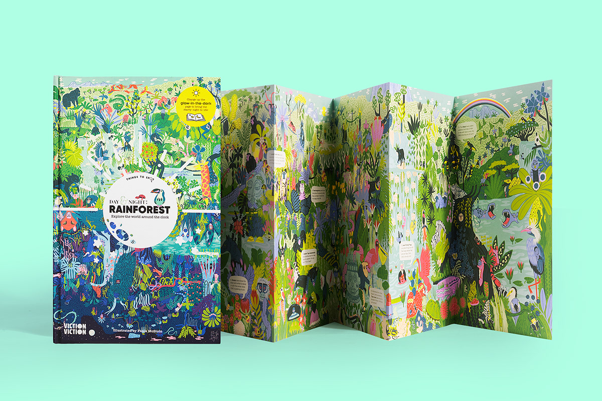 childern illustration book panoramic interactive rainforest journey ILLUSTRATION 