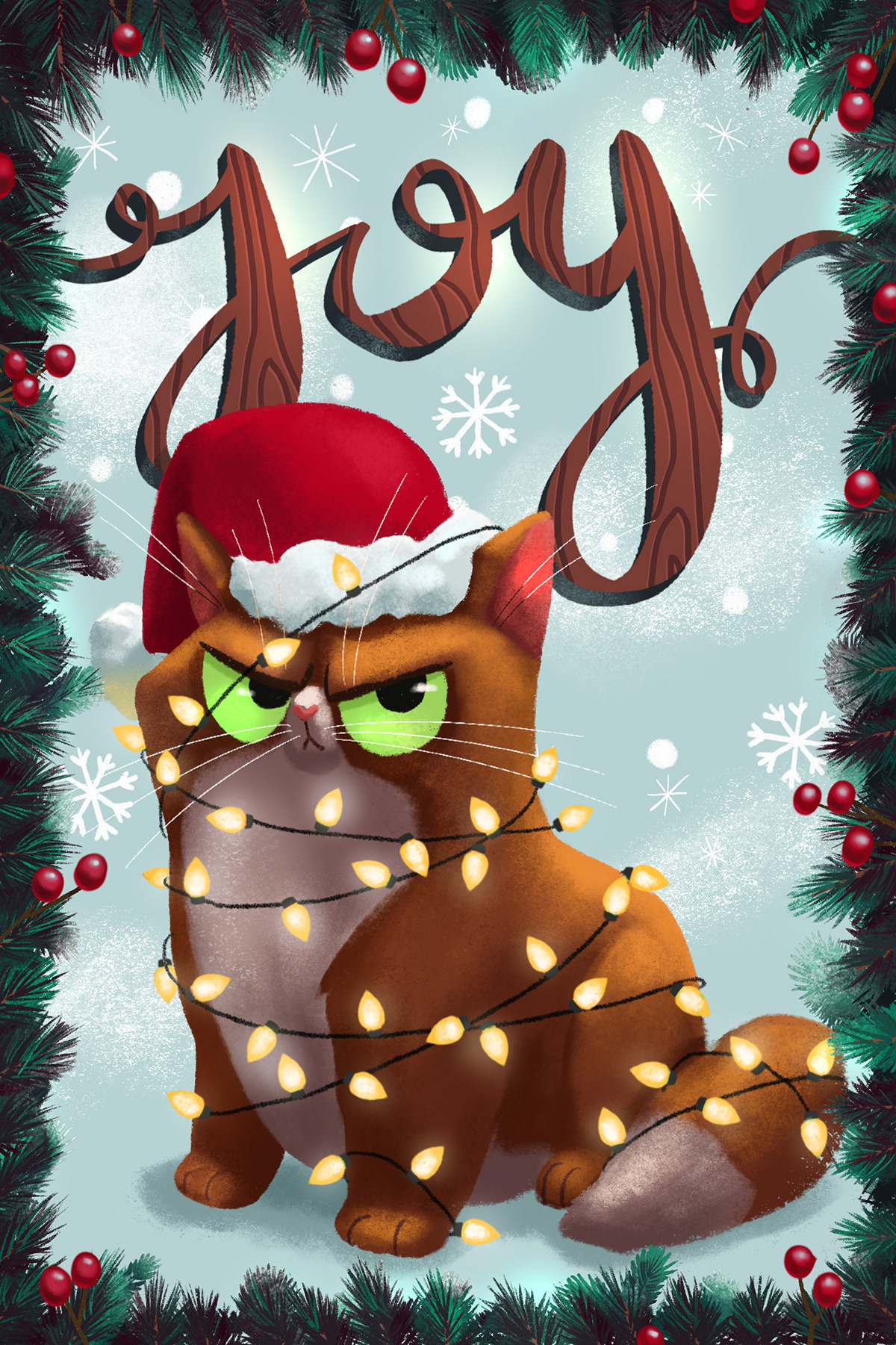 Christmas Cat dog holidays seasonal winter SantaClaus Procreate Greetingcards
