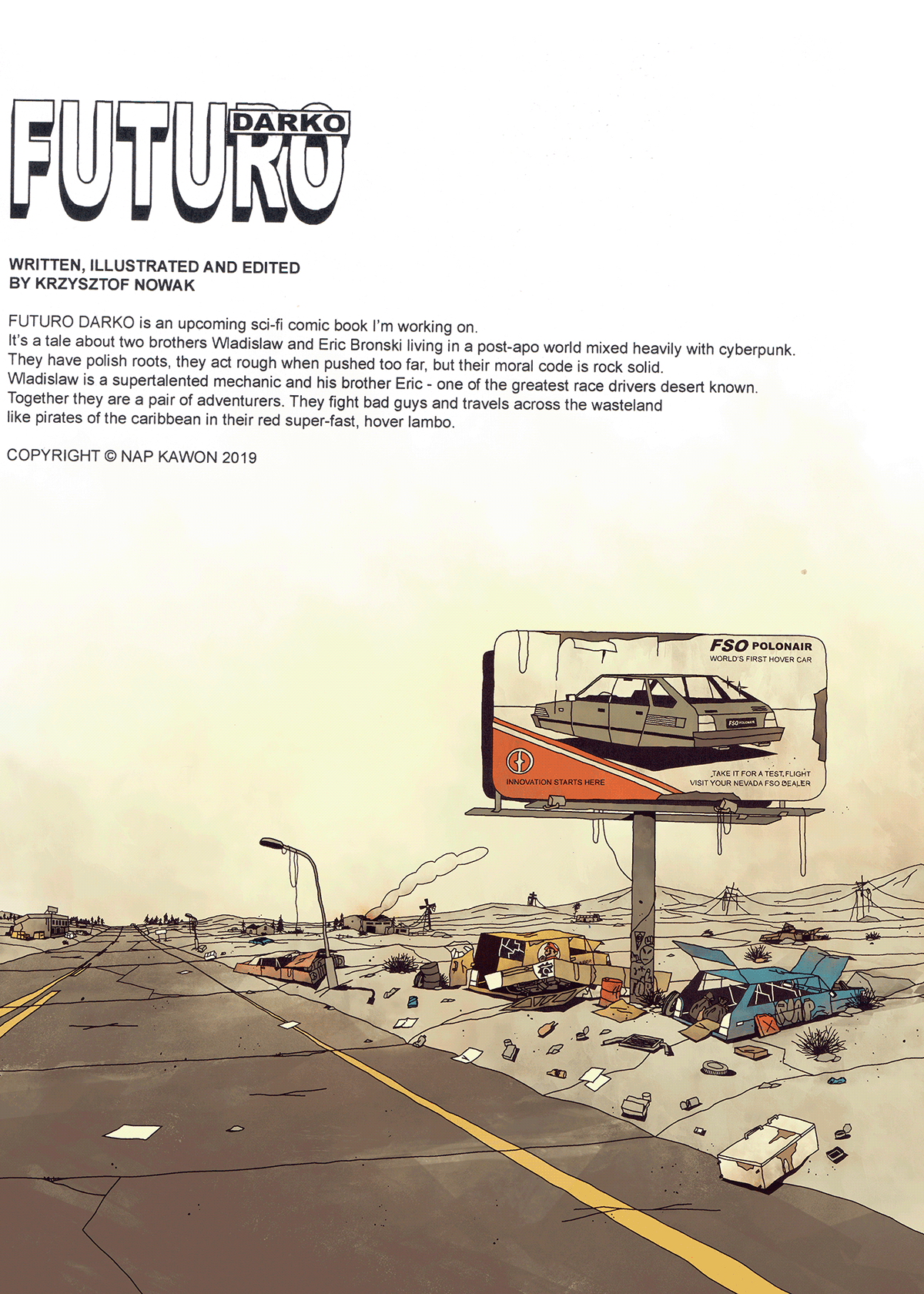 futurodarko comic wasteland comics story napkawon pannowak brothers adventure Cars
