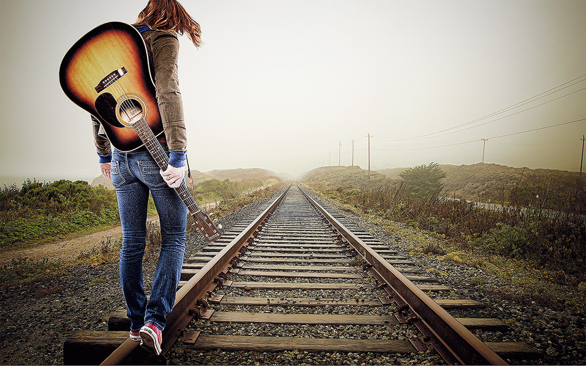 #girl on railroad #railroad guitar album cover walking