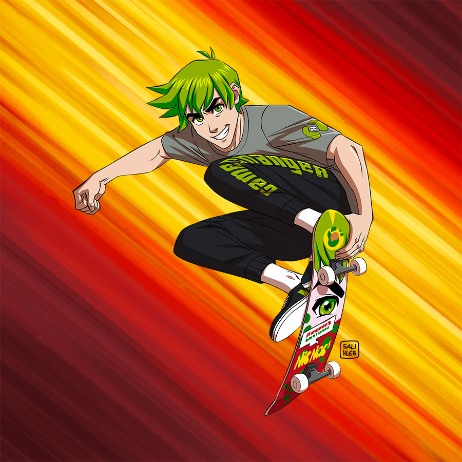 anime boy Character Gamer guy manga skateboard skater teen teenager