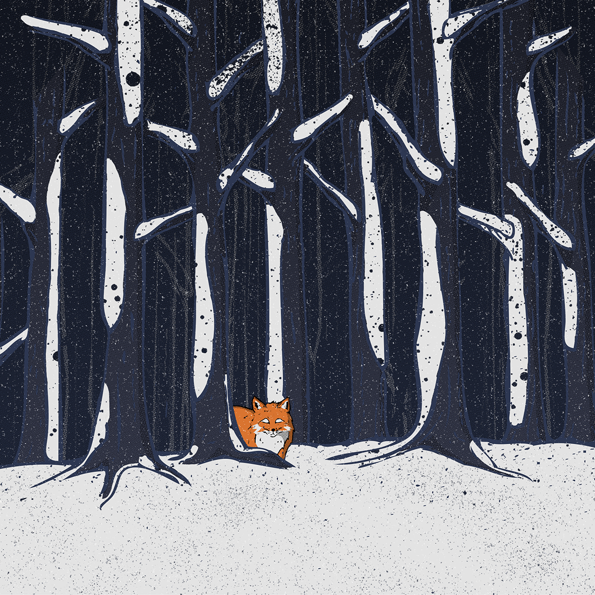 foxes animals Nature snow Tree  halftone graphic design