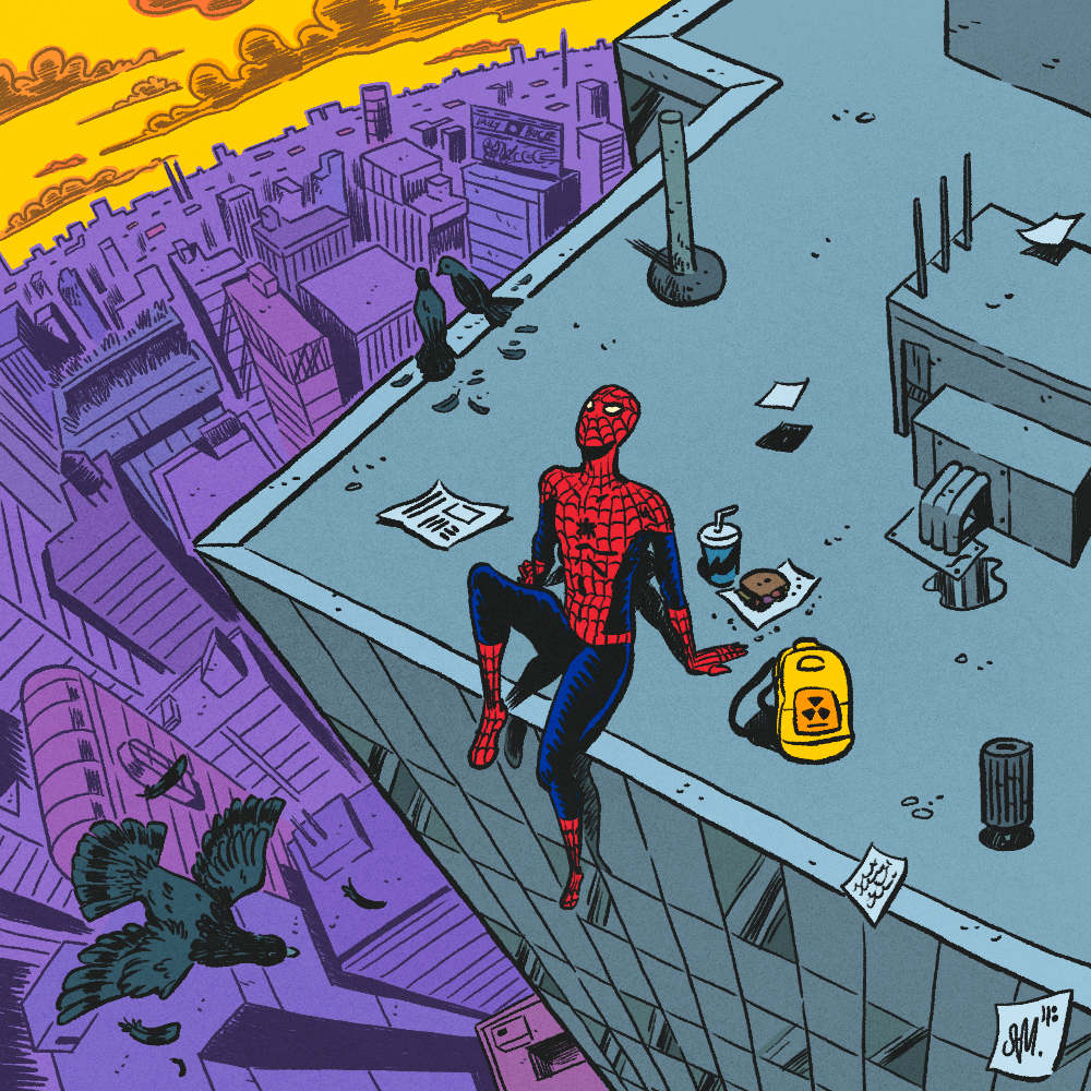 spider-man spidey peter parker marvel marvel comics art ILLUSTRATION  Drawing  cityscape city