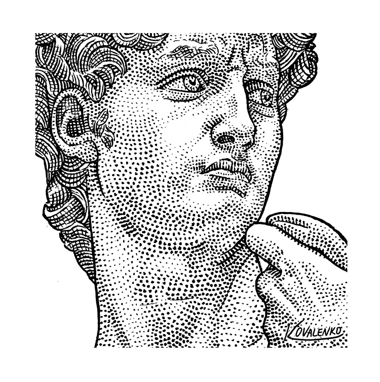 hedcut ink portrait stippling wsj david Michelangelo