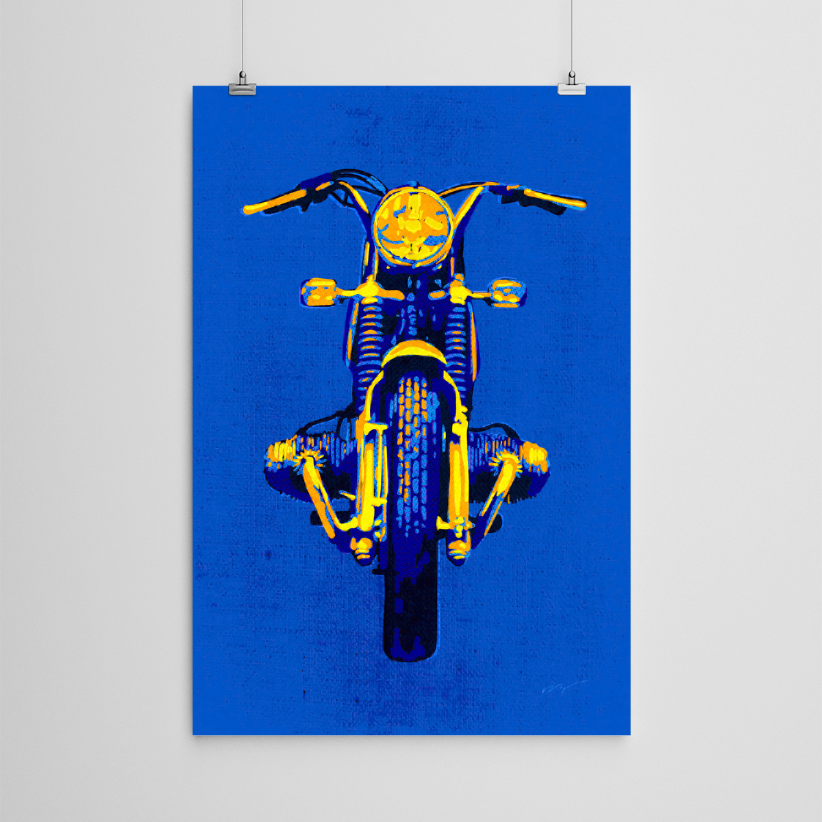 ILLUSTRATION  Drawing  Pop Art colorful blue yellow vintage motorcycle