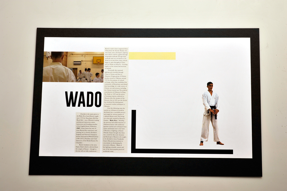 karate wado Chojinkai spreads DPS collage digital InDesign editorial Layout