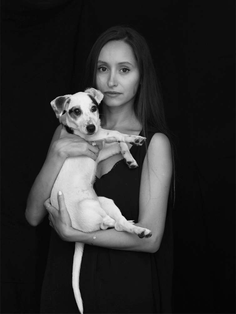 black and white portrait dog