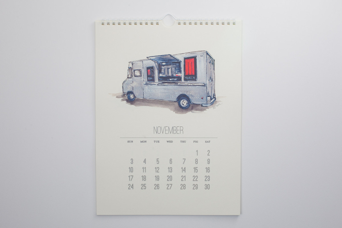calendar 2013 calendar Food Trucks food trucks illustration Food  watercolor illustration art bright colors Playful minimal design
