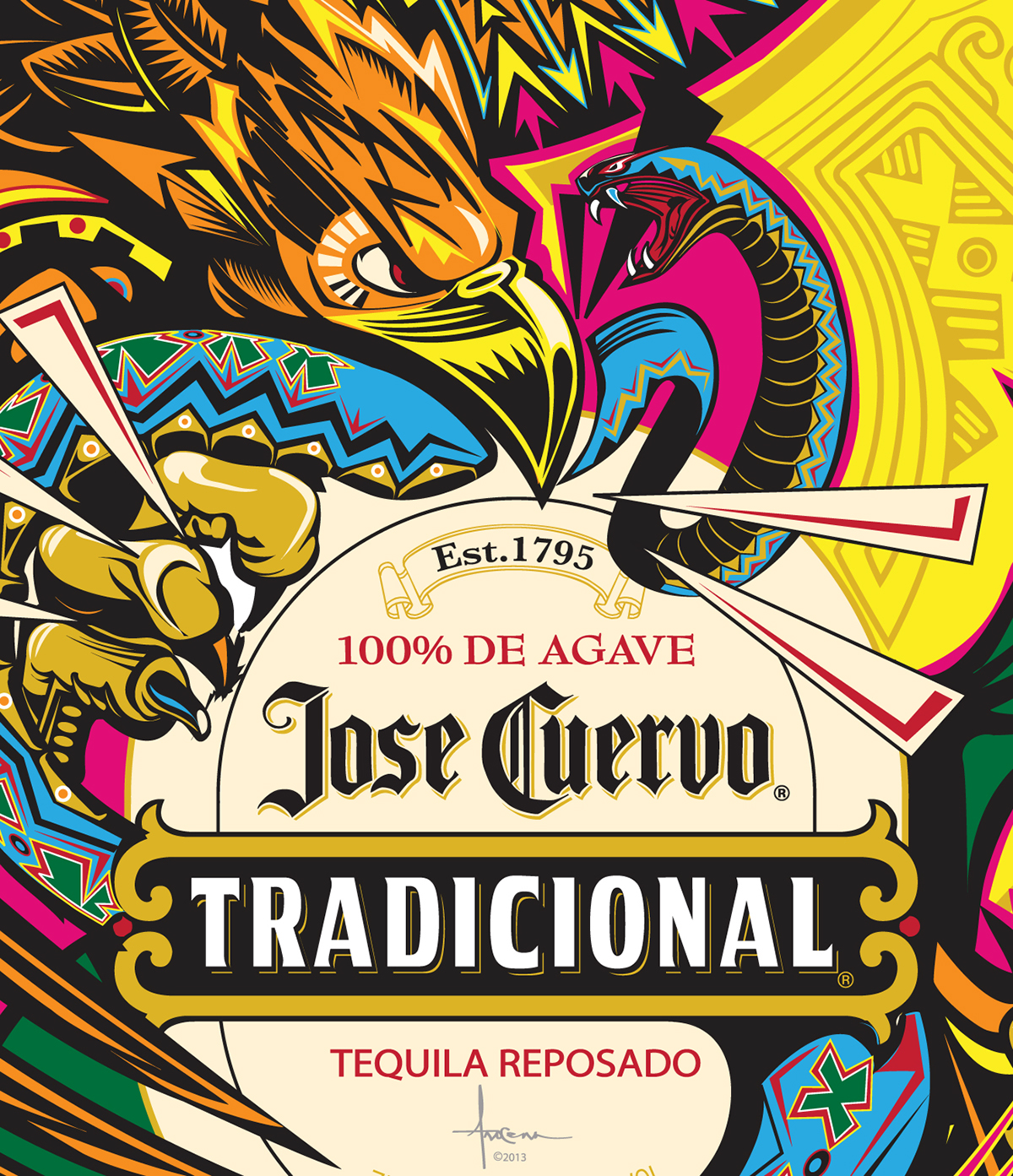 jose cuervo Tradicional bottle wrap vector orlando arocena blanco resposado Tequila eagle snake grito mexico Mexicano pantone