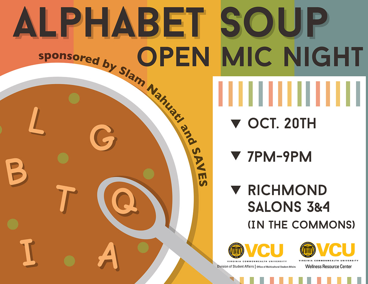 alphabet soup Soup LGBT LGBTQ lqbtqia flyer open mic Open Mic Night alphabet