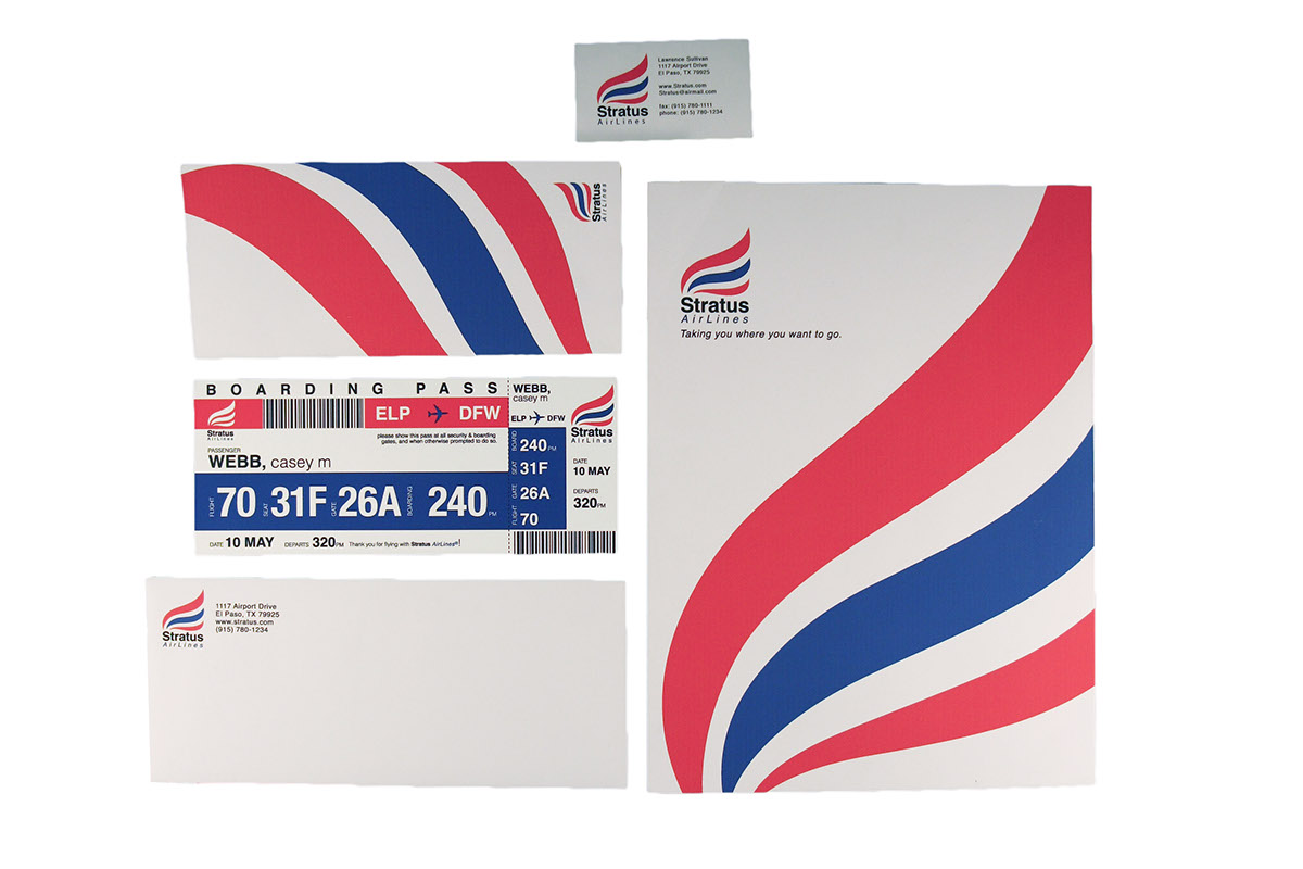 Stratus Stratus Airlines Identity Design logo ticket Airline Ticket postcard letterhead business card envelope airline folder