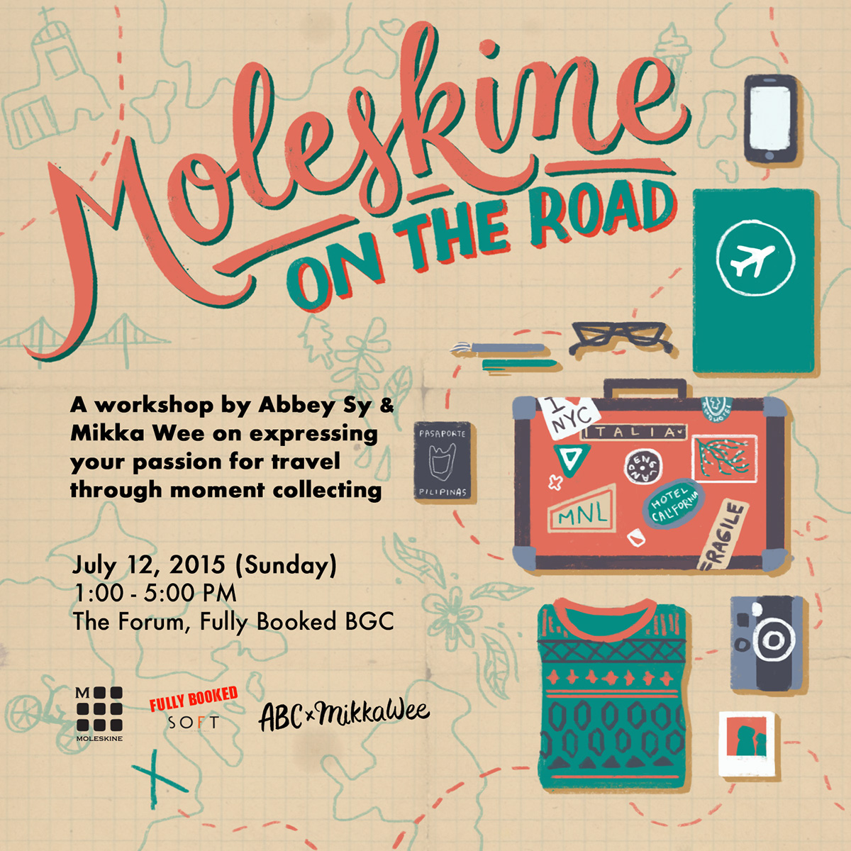 Travel moleskine On the road moment collecting map jetsetter rustic adventure Workshop poster online collaterals abbey sy mikka wee HAND LETTERING