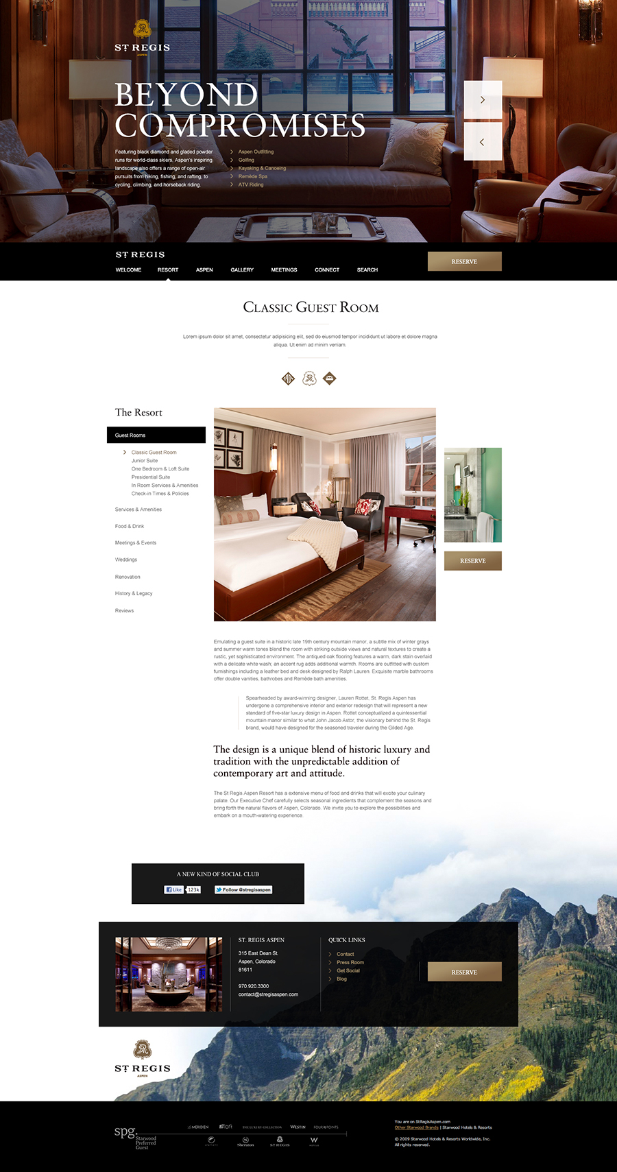 St Regis  Starwood aspen Colorado usa snowmass hotel resort High End luxury Website design brand Five Star corporate