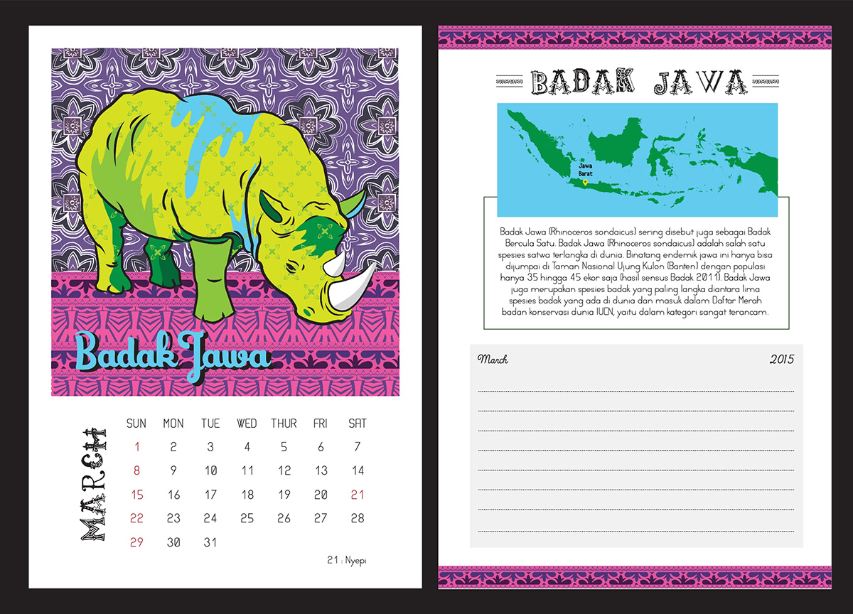calendar fauna endemic indonesia animal batik komodo tarsius bekantan jalak bali anoa wildlife wild