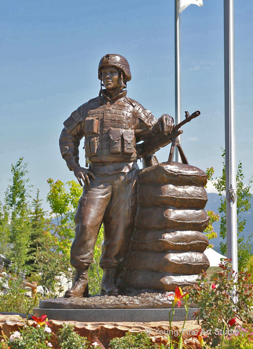 Famous Bronze Sgt. Dan Brown Memorial Soldier Statue 