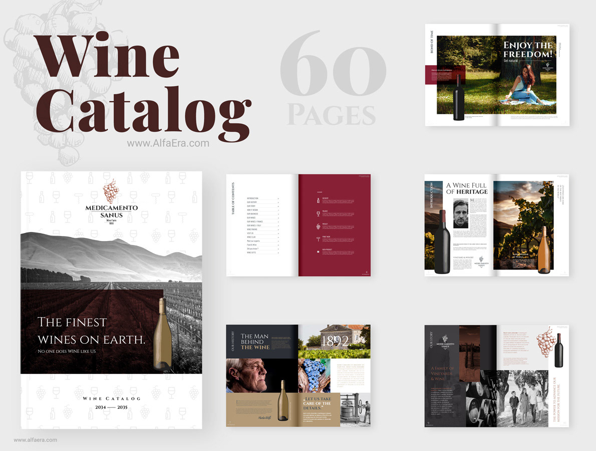 ALFAERA catalog coreldraw print Product Catalog template vineyard wine wine brochure winery