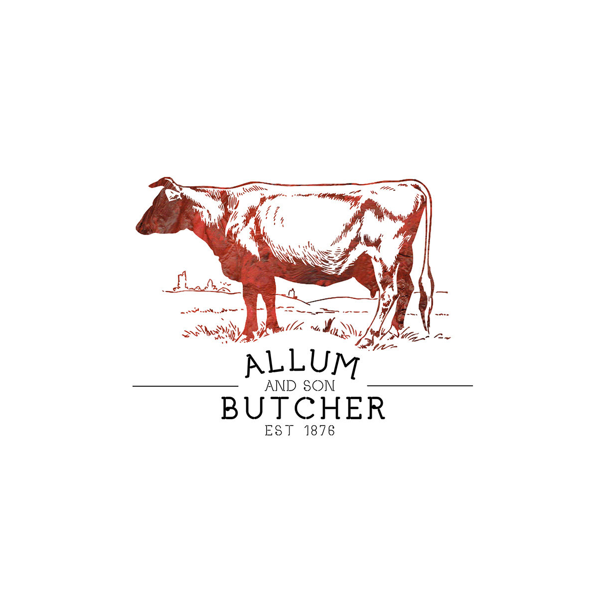 butcher family trademark brand advert sign cow type texture business local clean contemporary Illustrative logo