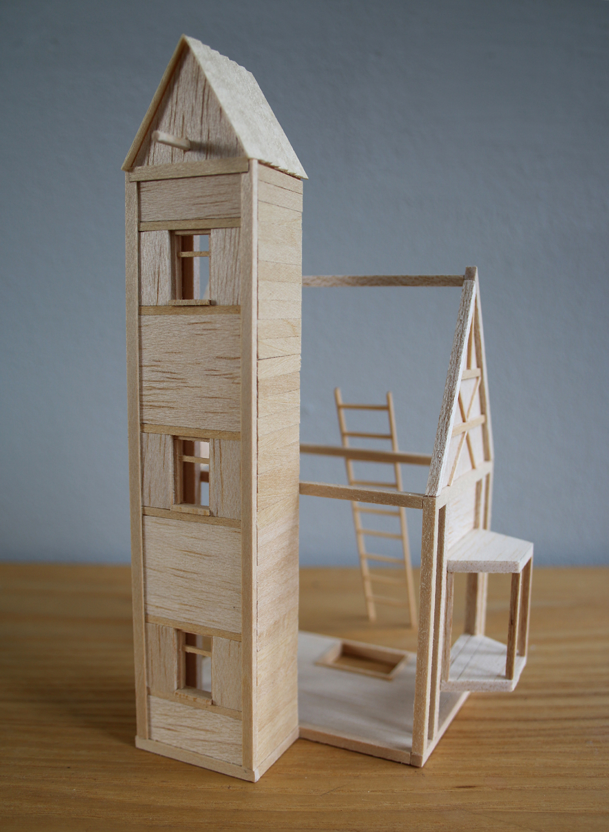 Balsa wood Miniature craft sculpture model architecture houses maquette