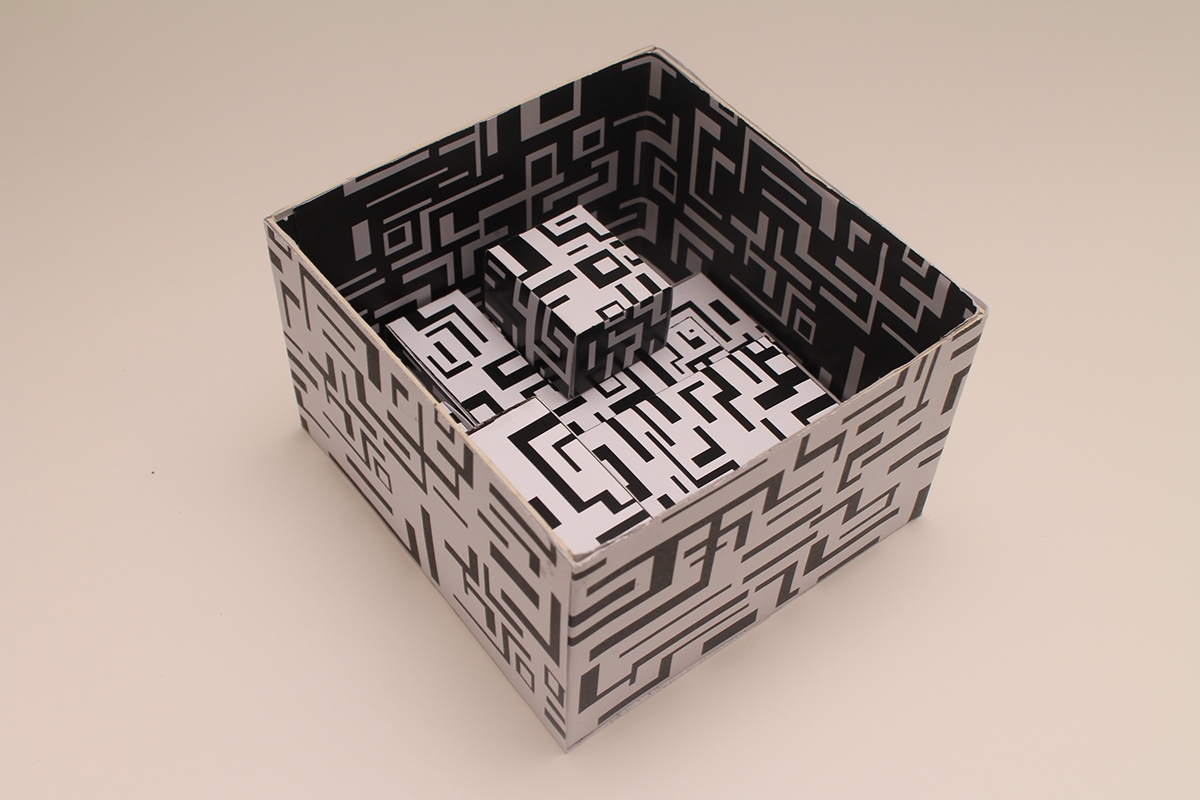 puzzle 3D Jigsaw pattern design box blocks instrutions vector black White detail graphics Computer college