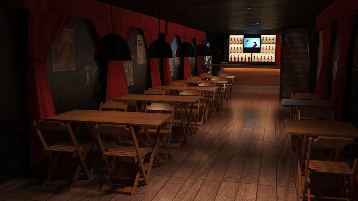 pub club box Interior modeling texturing lighting brasilia Brazil Brasil 3D df