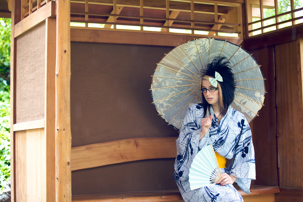Adobe Portfolio japanese tea room kimono model Umbrella garden rain girl glasses bamboo aiko hime Project