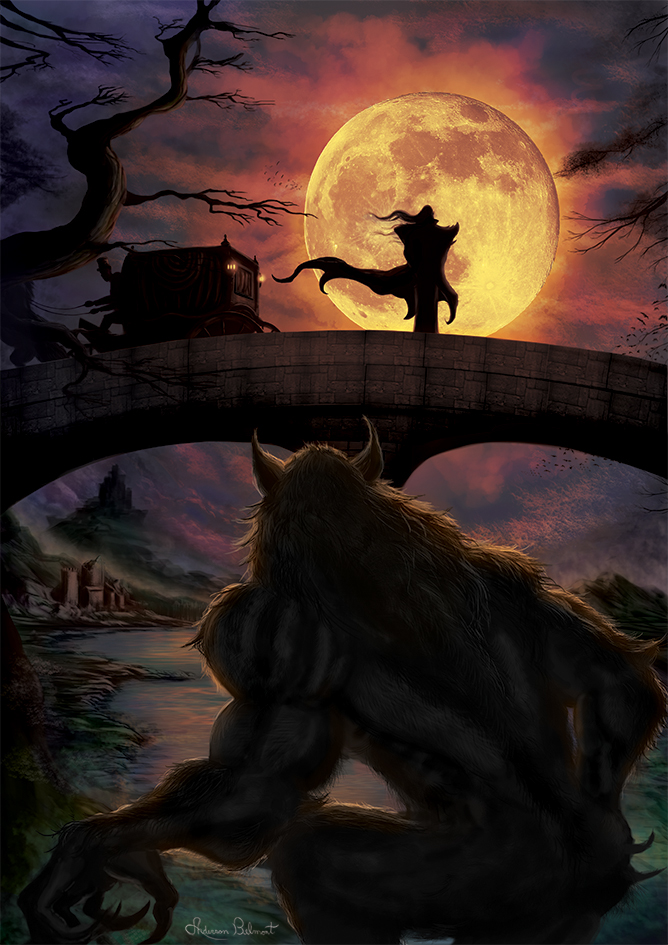 Werewolf Confrontation fantasy night moonlight