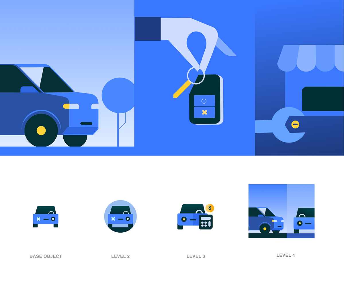 automobile icon design  illustrations India motion design olx visual language